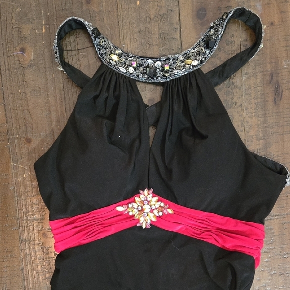 Alyce Design Formal Dress Embellished Neckline Prom Ball Gown Polyester Slit - Picture 3 of 6